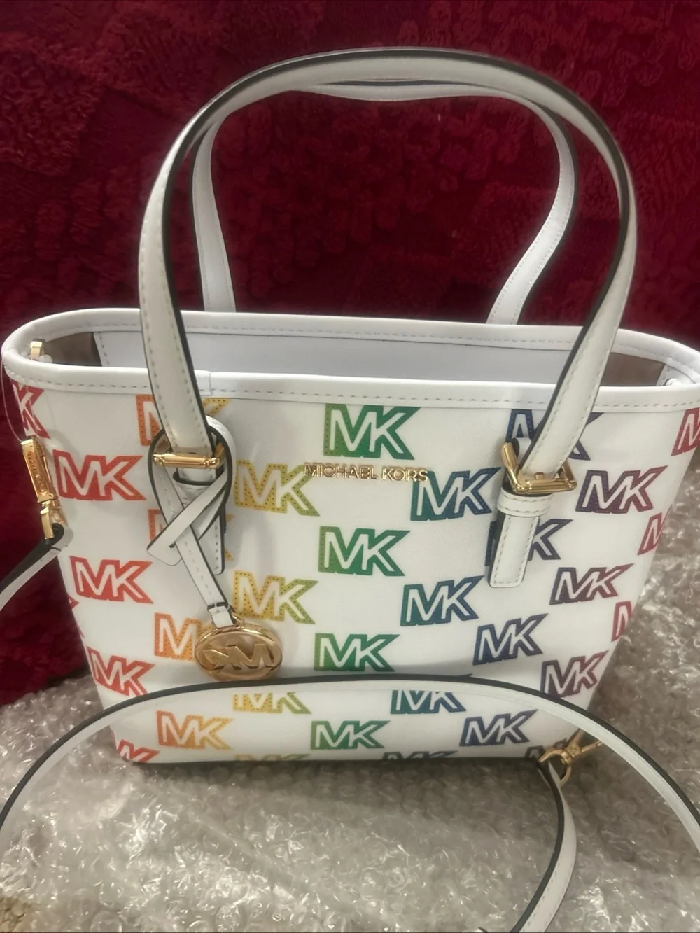 Michael Kors White Rainbow MK Logo Mini Tote
